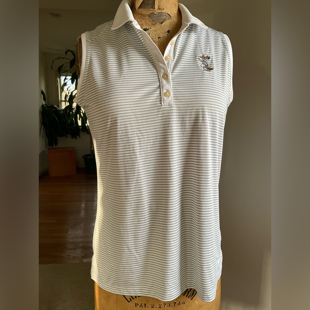 EUC Nike Sleeveless Polo Tank White with Thin Gray Stripes